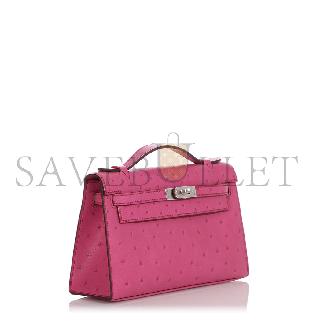 H**mes master fuchsia ostrich kelly pochette palladium hardware (22*14*7cm)